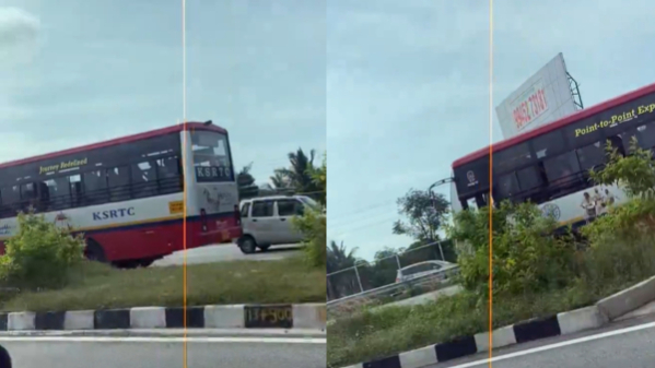 KSRTC bus travelling on wrong side on Bengaluru-Mysuru Expressway
