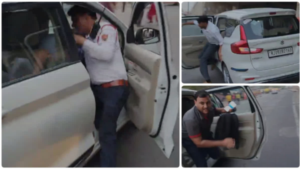 Traffic police dragged by Car driver in Haryana- video viral