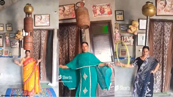 woman dancing with a gas cylinder on her head- video viral