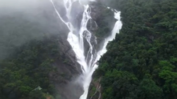 World famous Dudhsagar Falls overflowing video viral