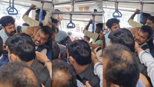 Namma Metro Has 1st time Witnessed Fight Between Passengers Video Goes Viral Netizens Reacts