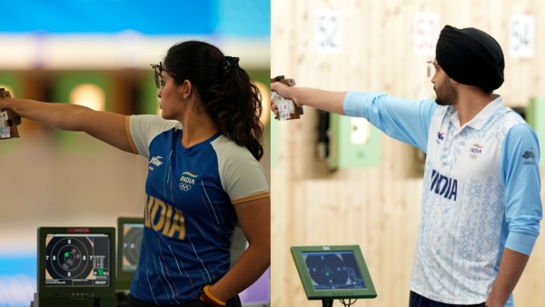 Manu Bhaker Sarabjot Singh won bronze for India in the mixed team event at the 2024 Olympics