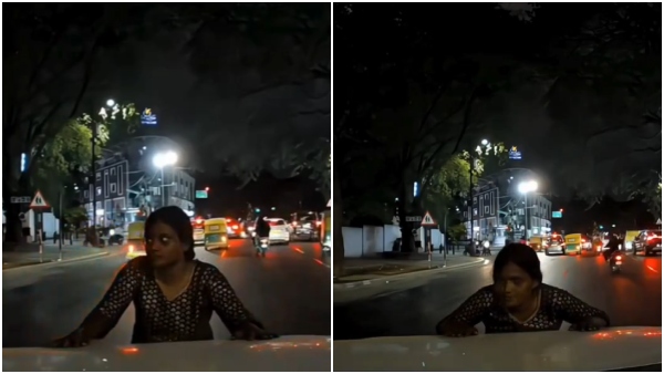 Women creats fake accident on bengaluru video viral Women creats fake accident on bengaluru video viral