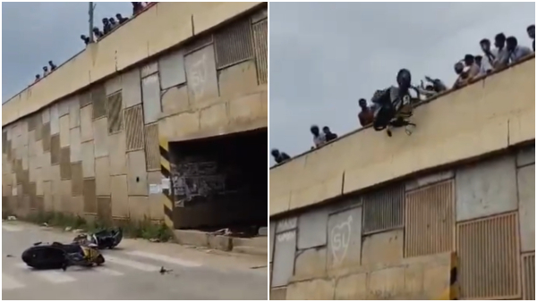 Commuters threw two bikes performing wheelies off a flyover in Bengaluru