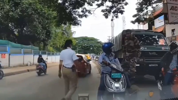 Bengaluru wrong route driver given a lesson by an army officer - video goes viral