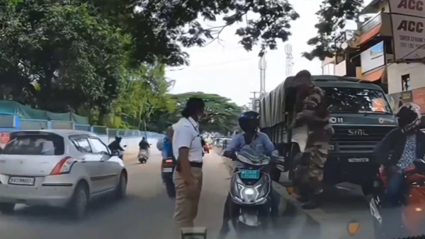 Bengaluru wrong route driver given a lesson by an army officer - video goes viral