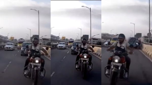 Bengaluru Car Overturns on Electronic City Flyover to Make Way for Ambulance Video Viral