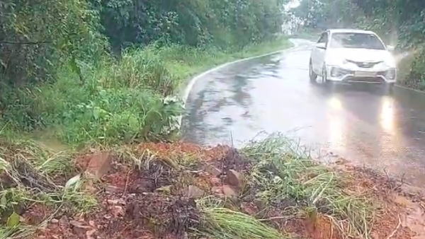 Heavy rain at Charmadi Ghat foothills Rocks rolled down on road
