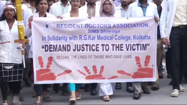 Kolkata doctor rape case- protest in Shivamogga strike back in Chamarajanagar