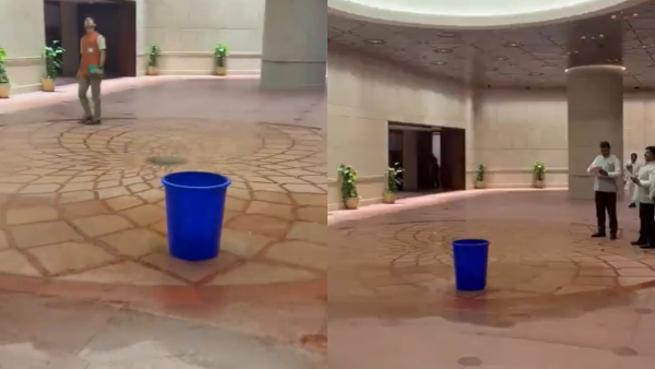Rain water in Delhi New Parliament House Video goes viral