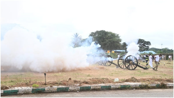 Cannon firing drill elephants jambu savari mysuru dasara