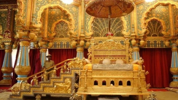 Mysuru Dasara 2024 Golden Throne Furnished For A Kasagi Darbar In The Mysuru Palace