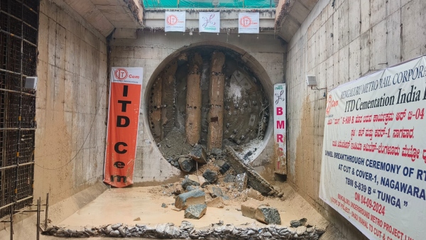 Namma Metro Pink Line TBM Breaks Through at Nagawara Station After 936 6-Meter Tunnel