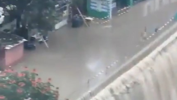 A Waterfall Has Been Created By The Rain At Manyatha Techpark In Bengaluru