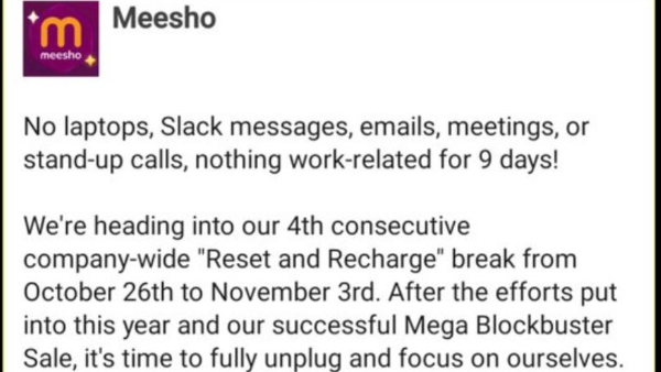 Meesho Company Has Announced Nine Days Holiday For Its Employees