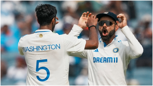new zealand allout for 259 vs india washingot sundar takes 7 wickets