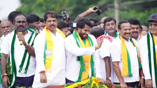 Nikhil Kumaraswamy Receives BJP Cadres Support in Channapatna