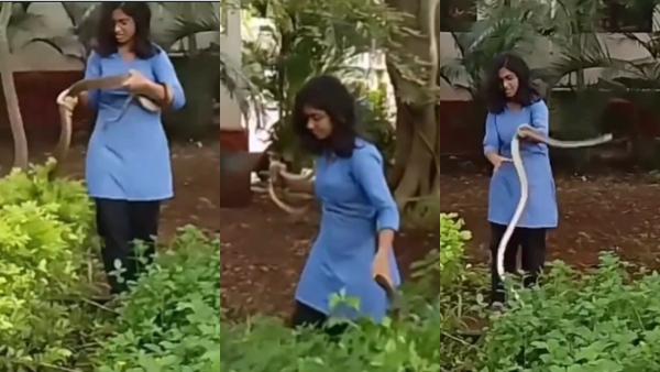 Girl Student Rescue Big Snake in College Campus Video Goes Viral