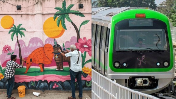 Namma Metro Walls Decorated with Colorful Paintings under Gode Bengaluru Program