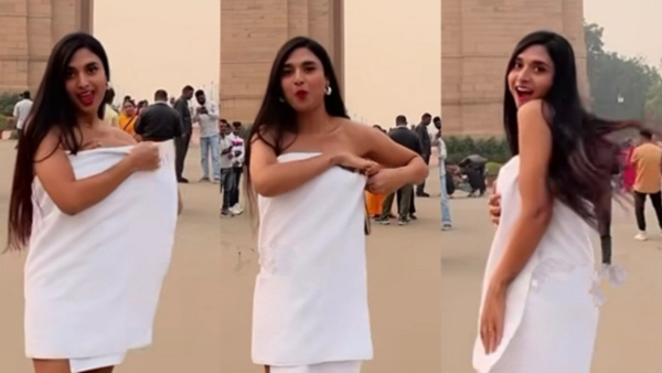 Model dances in front of India Gate in Delhi with towel Video goes viral Model dances in front of India Gate in Delhi with towel Video goes viral