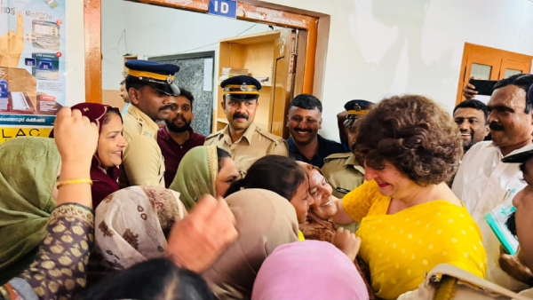 Wayanad By-Election People hug Priyanka Gandhi who visited the polling booth Wayanad By-Election People hug Priyanka Gandhi who visited the polling booth
