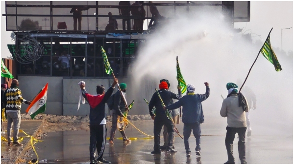 tear gas water cannon protest farmers shambhu border