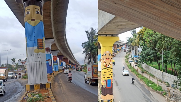 Namma Metro Pillar Painting done by Biocon foundation From Huskur Metro Station to Hebbagodi