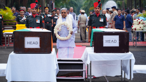 CM Siddaramaiah pays last respects to martyred soldiers in Jammu