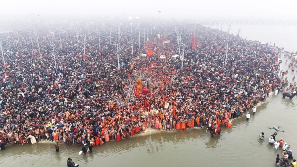 Man Collecting Coins Using Magnet At Mahakumbh Mela Prayagraj