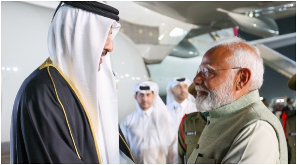 pm narendra modi receives emir of qatar at airport pm narendra modi receives emir of qatar at airport