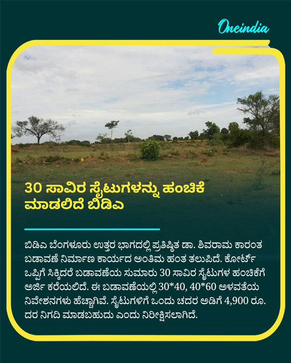 BDA All Set For Shivaram Karanth Layout Site Allotment