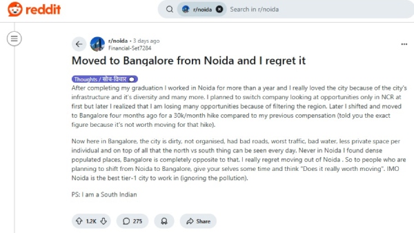 Bengaluru is messy and Noida is Best City Employee Post Goes Viral