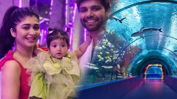 Actress Aditi Prabhudeva roams around Mysore with husband Yashas Patla and daughter Nesara