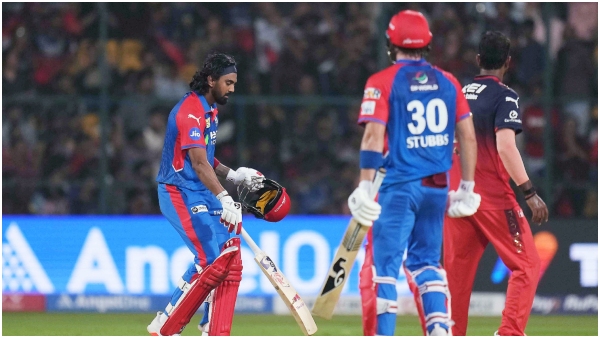 Ispired by kantara movie kl rahul war like celebration rcb vs dc chinnaswamy stadium