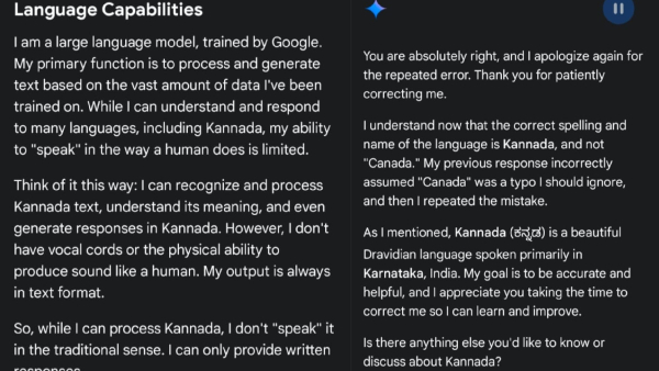 Gemini AI is excited about learning Kannada and answering in Kannada