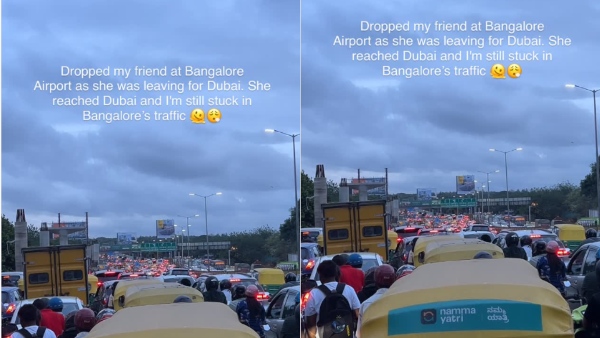 Bengaluru Woman s Viral Video Friend Reached Dubai I m Still in Traffic Showed City s Jam Woes