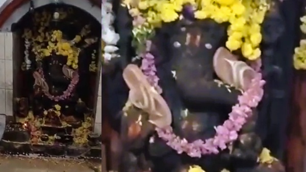 viral-video-slippers-garlanded-to-lord-ganesha-idol-in-belur viral-video-slippers-garlanded-to-lord-ganesha-idol-in-belur