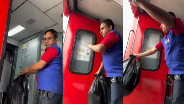 Railway Staff Caught Throwing Garbage on Tracks From Train Video Goes Viral Railway Staff Caught Throwing Garbage on Tracks From Train Video Goes Viral