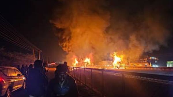 Sleeper Bus Catches Fire on NH-48 Near Hiriyur Driver Death in Hospital