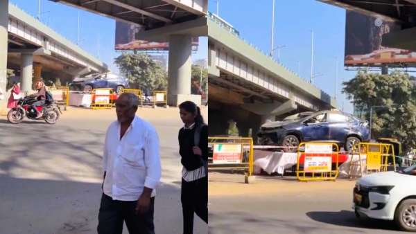 Hebbal Junction Accident Car Displayed to Create Awareness on Over Speeding