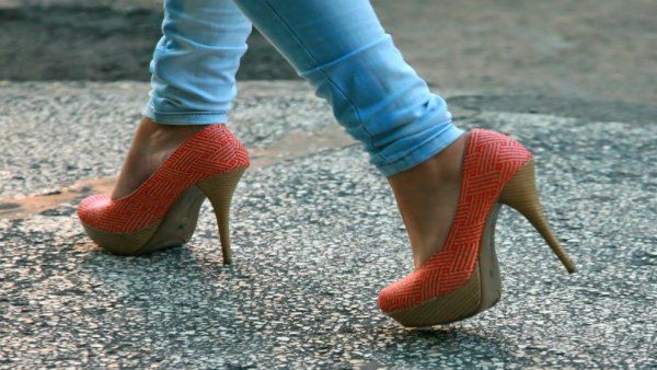 Wearing high heels