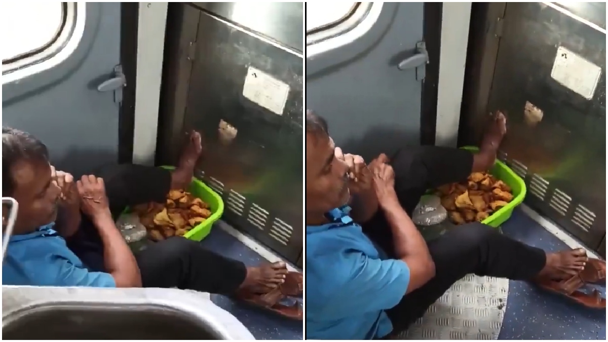 Vendor Samosa Tray Video: ರೈಲಿನಲ್ಲಿ ಸಮೋಸಾ ಟ್ರೇನಲ್ಲಿ ಕಾಲಿಟ್ಟ ಮಾರಾಟಗಾರ, ನೆಟ್ಟಿಗರ ಆಕ್ರೋಶ