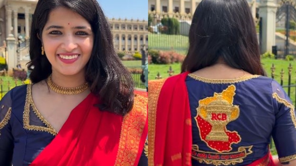 RCB-Themed Blouse Goes Viral After IPL 2026 Triumph Bengaluru Woman Unique Fan Tribute Wins Hearts