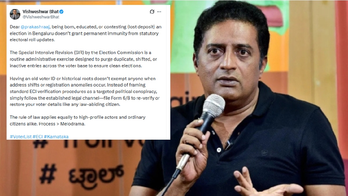 SIR ವಿವಾದ: ಪ್ರಕಾಶ್ ರಾಜ್‌ಗೆ ವಿಶ್ವೇಶ್ವರ ಭಟ್ ತಿರುಗೇಟು