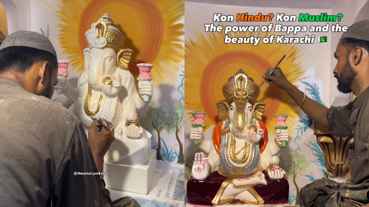 ಪಾಕಿಸ್ತಾನದ ಕರಾಚಿಯಲ್ಲಿ ಗಣಪತಿ ಮೂರ್ತಿಗೆ ಬಣ್ಣ ಬಳಿದ ಮುಸ್ಲಿಂ ಯುವಕ