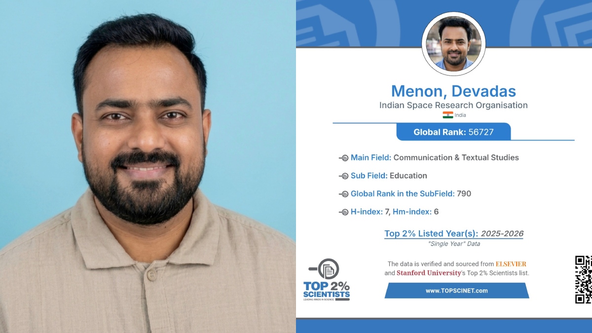 ವಿಶ್ವದ ಟಾಪ್ 2% ವಿಜ್ಞಾನಿಗಳ ಪಟ್ಟಿಯಲ್ಲಿ ಸ್ಥಾನ ಪಡೆದ ಭಾರತದ ಏಕೈಕ ಮಾಧ್ಯಮ ತಜ್ಞ: ಡಾ. ದೇವದಾಸ್ ಮೆನನ್ ಐತಿಹಾಸಿಕ ಸಾಧನೆ