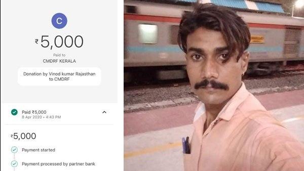 കേരളത്തിന്റെ ദുരിതാശ്വാസനിധിയില്‍ അതിഥിതൊഴിലാളിയുടെ 5000, പ്രശംസിച്ച് തരൂര്‍, കയ്യടിച്ച് മലയാളികള്‍