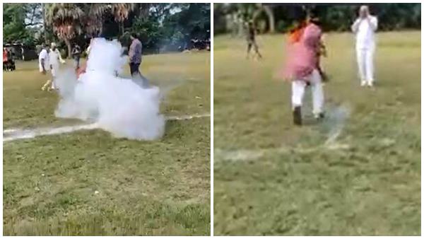 viral video: തിരിഞ്ഞ് നോക്കി ഓട്ടം, പടക്കത്തിന് തിരികൊളുത്തിയ എംഎല്‍എ മുഖമടച്ച് വീണു, സംഭവം ഇങ്ങനെ