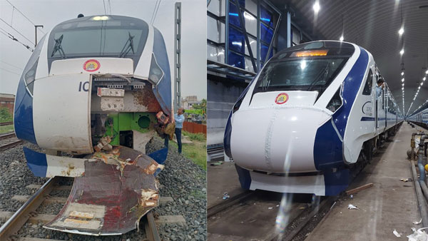 പുറംചട്ട തകർന്ന് വന്ദേഭാരത്; 24 മണിക്കൂറിനകം പരിഹാരവുമായി റെയിൽവേ,  വീണ്ടും ട്രാക്കിൽ