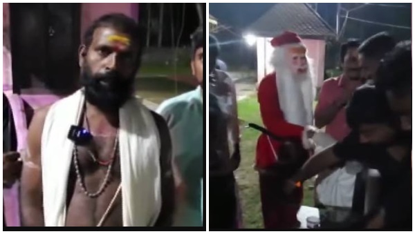 ക്ഷേത്ര മുറ്റത്ത് കരോള്‍ ഗാനവുമായി ക്രിസ്മസ് പാപ്പയും സംഘവും; പായസം നല്‍കി സ്വീകരിച്ച് മേല്‍ശാന്തി